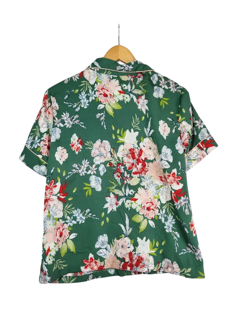 Cynthia Rowley 2-Piece Pajama Set  Med Green Pink Floral Silky Shorts PJs Resort
